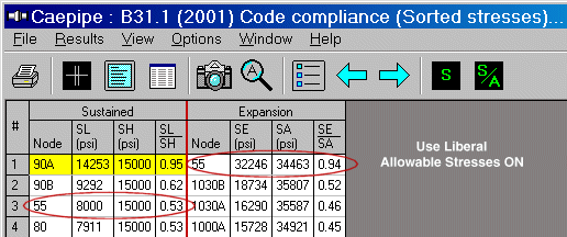caepipe liberal allowable stresse problem example layout screen image 2