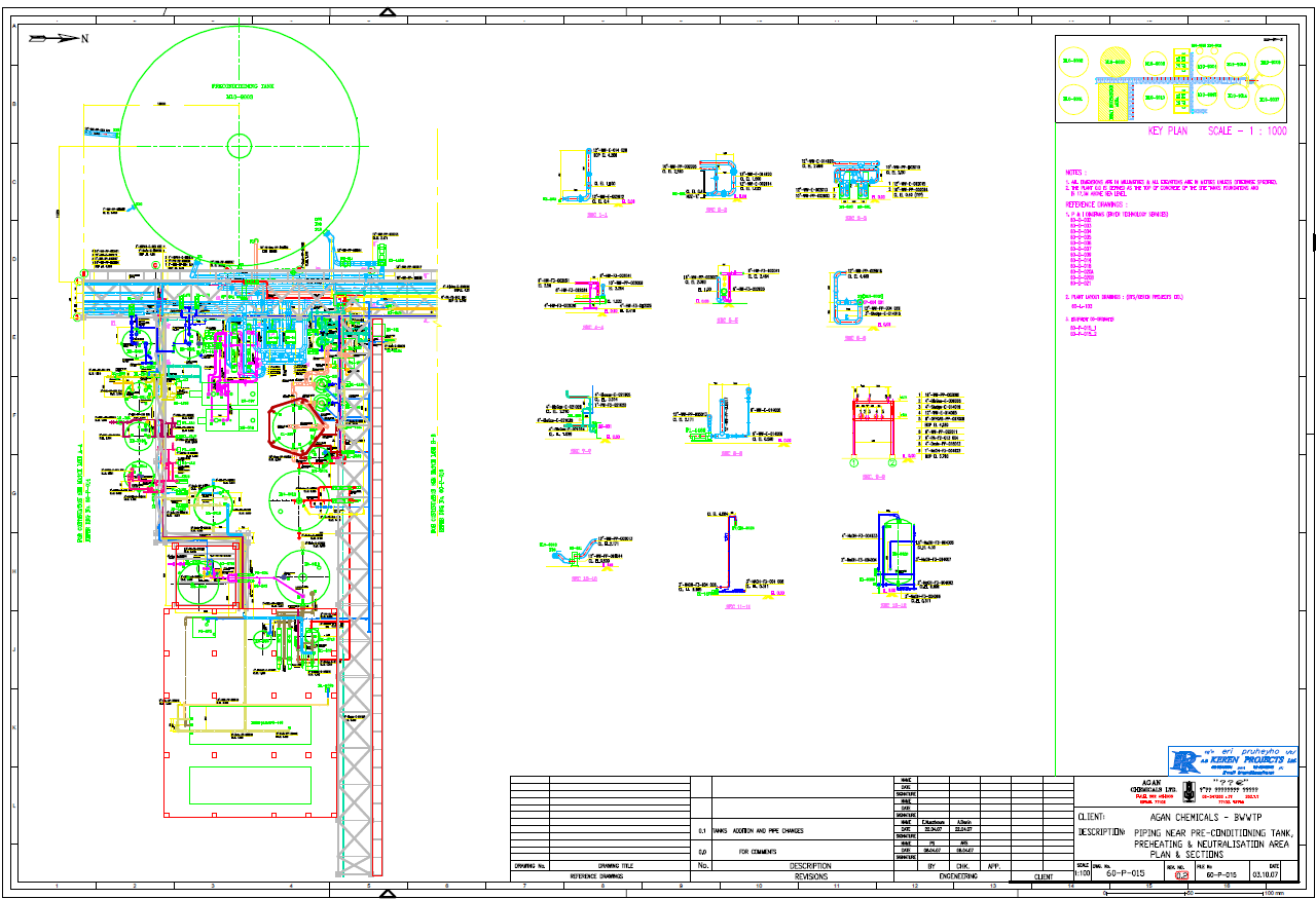 Piping Layout Drawing generated using 3D Plant Design software